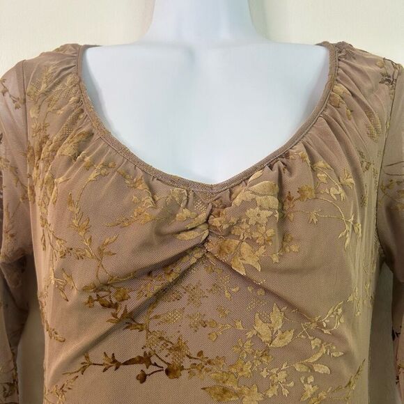 Francesca’s Brown Whimsigoth Floral Mesh Midi Dress Long Sleeve Velvet‎ Size S - Picture 6 of 14